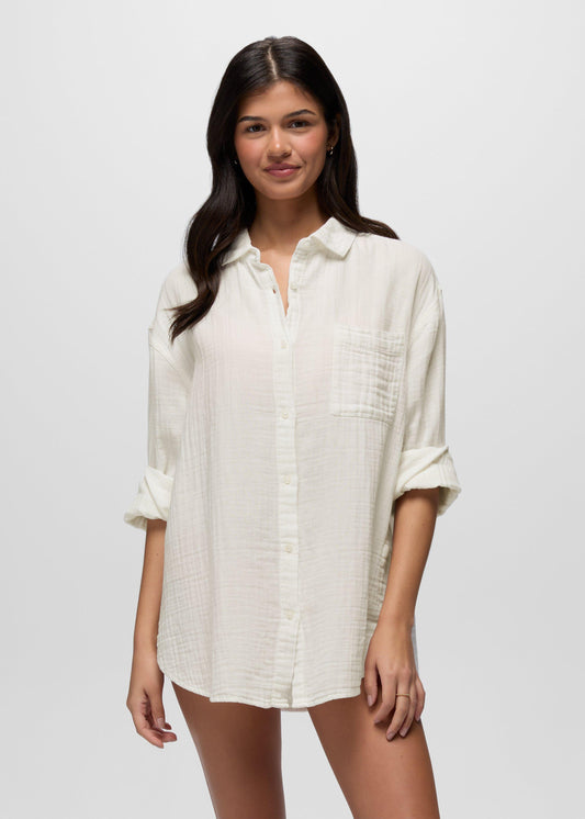 Hideaways Button Down Top - Alba - on model, front