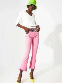 Raw Hem Edge Flare Jeans - Bubblegum Pink