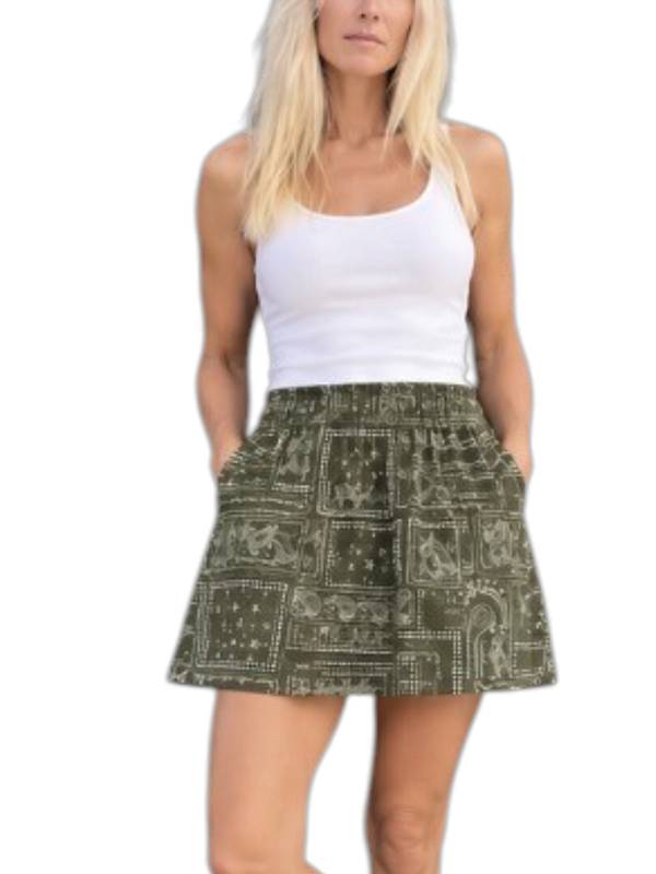 Sun Valley Mini Skort - Olive Bandana