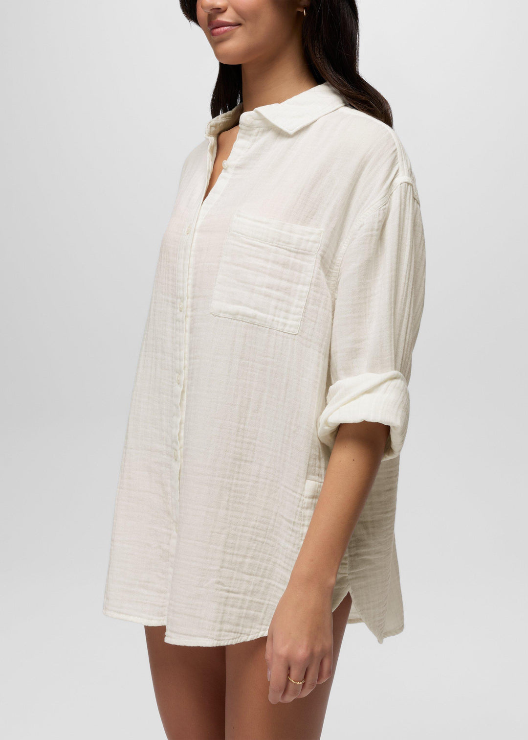 Hideaways Button Down Top - Alba - on model, side