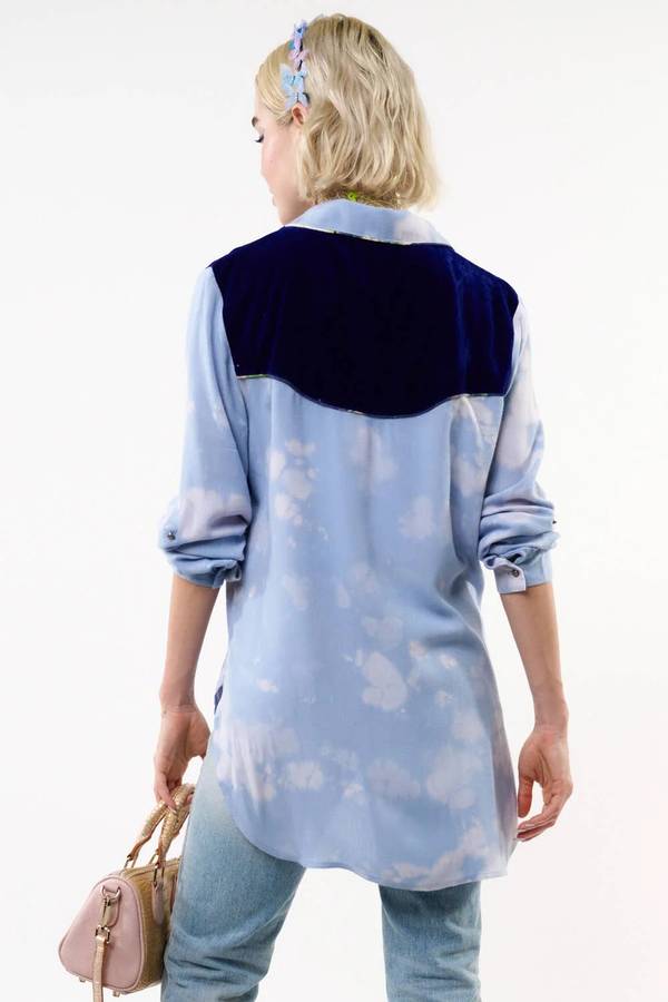 Miss Texas Embroidered Shirt - Washed Blue