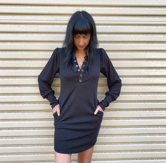 Out Of Office All Season Henley Mini Dress - Black