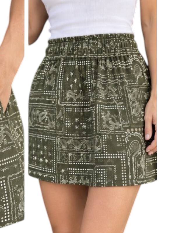Sun Valley Mini Skort - Olive Bandana