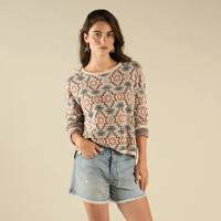 Solita Pullover Sweater - Chama Chevron-Cream/Teal