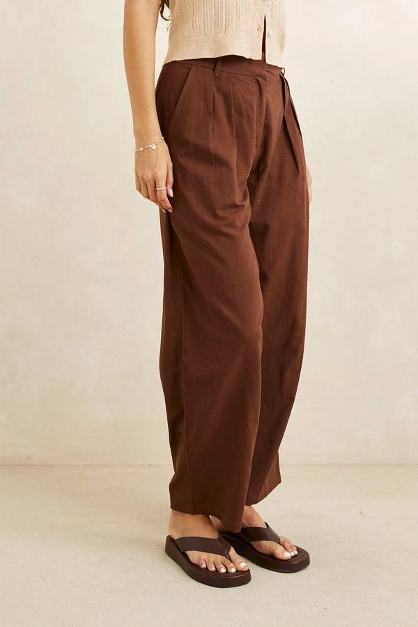 Venice Tailored Linen Pant - Chocolate