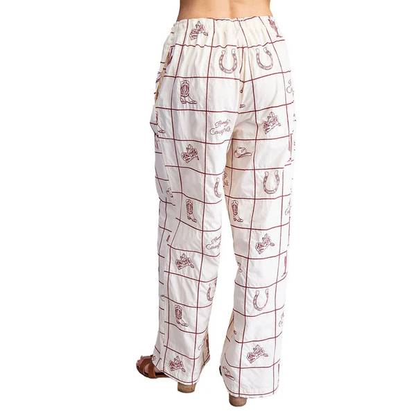Western Grid Embroidered Pants - Cherry Wood Cream