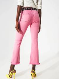 Raw Hem Edge Flare Jeans - Bubblegum Pink