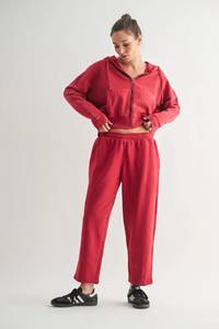 Mineral Wash Luxe Wide-leg Sweatpants - Garnet Red