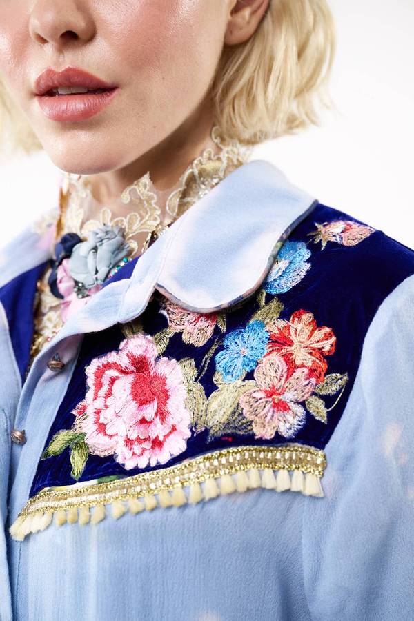 Miss Texas Embroidered Shirt - Washed Blue