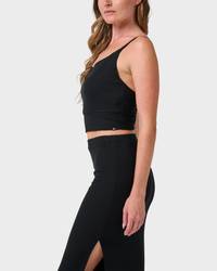 Rhea Solid Cropped Rib Tank Top - Black