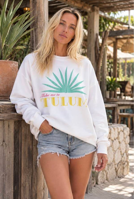 Preslie Crewneck Take Me To Tulum Sweatshirt - White