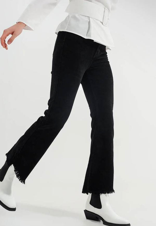Women's Stretchy Cord Flared Trouser - Black