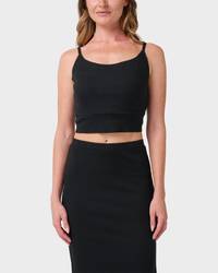 Rhea Solid Cropped Rib Tank Top - Black