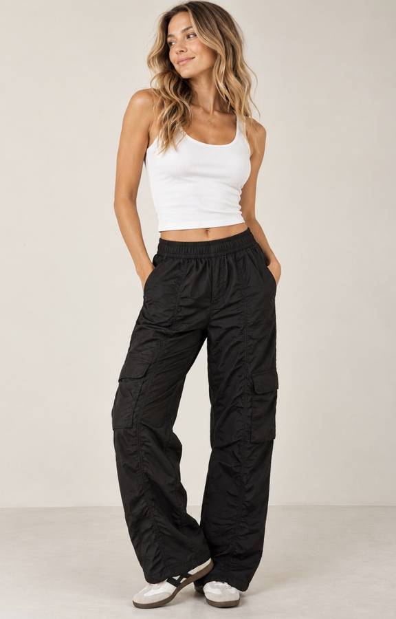 Ruched Cargo Pant - Black
