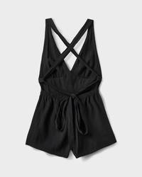 Tezza Solid Textured Tie Romper - Black