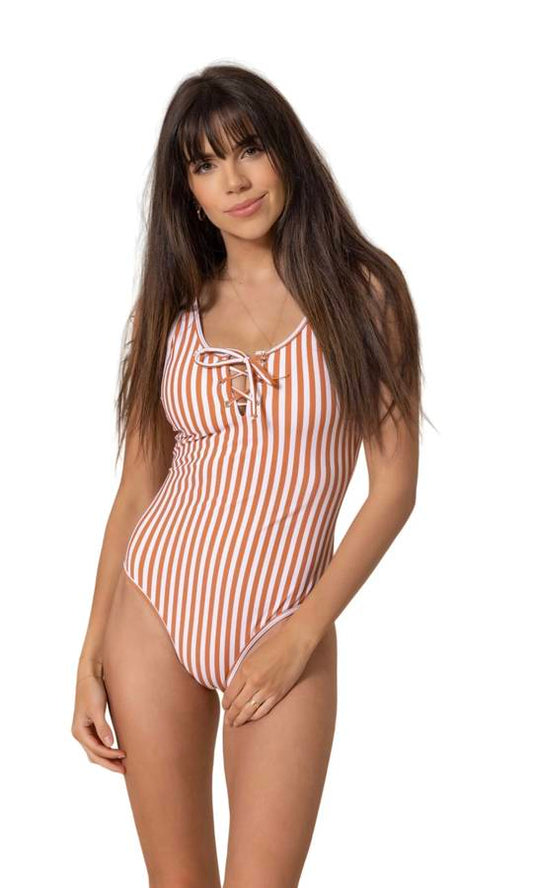 Women's Tie One Piece - Terracota Stripe