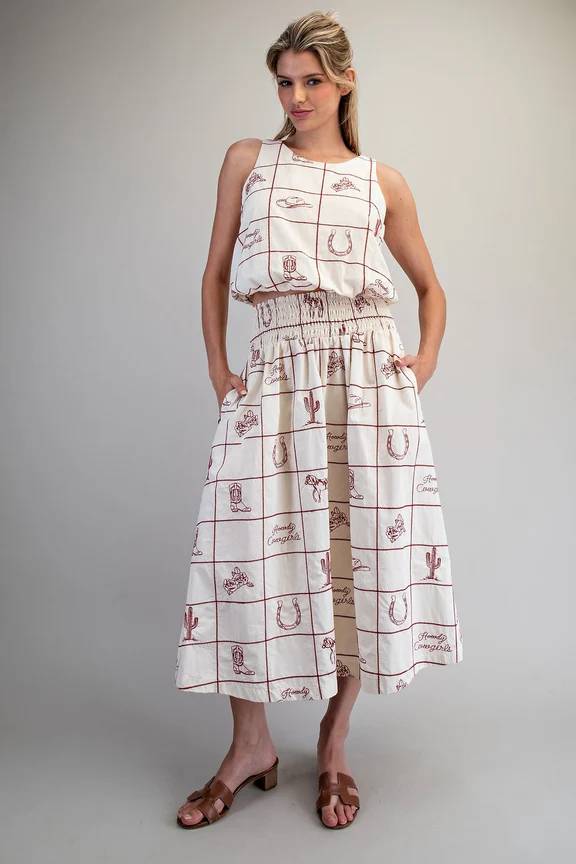 Western Inspired Sleeveless Crop Top - Cherry Wood Cream