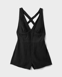 Tezza Solid Textured Tie Romper - Black