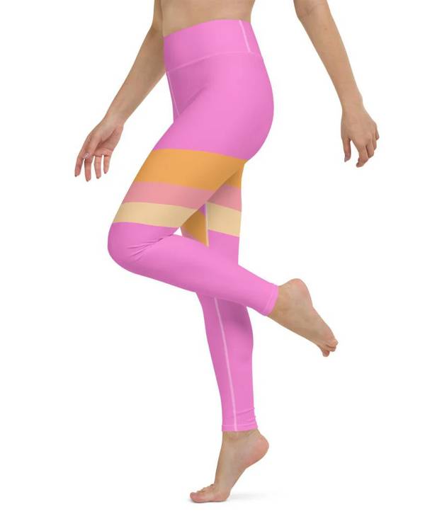 Retro Stripe Leggings - Pink/ Orange