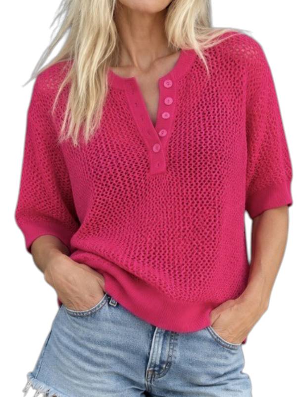 Tansy Henley Pointelle Sweater - Fuchsia