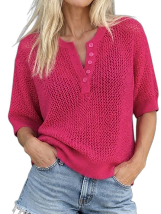 Tansy Henley Pointelle Sweater - Fuchsia