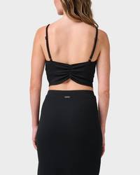 Rhea Solid Cropped Rib Tank Top - Black