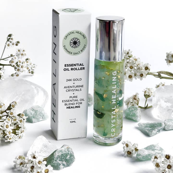 Healing Essential Oil Roller with crystals