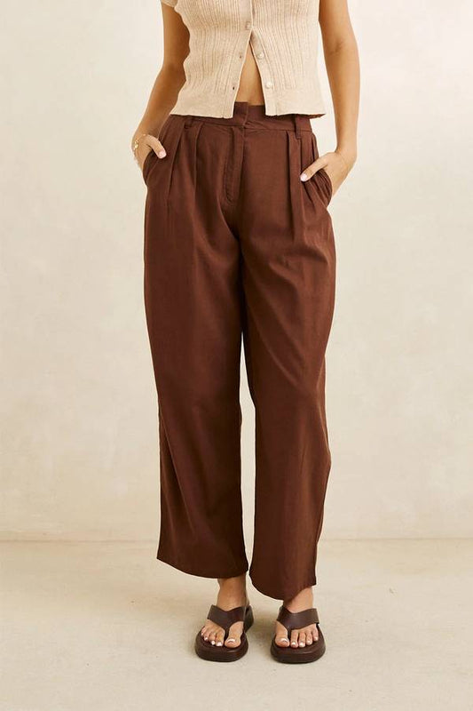 Venice Tailored Linen Pant - Chocolate