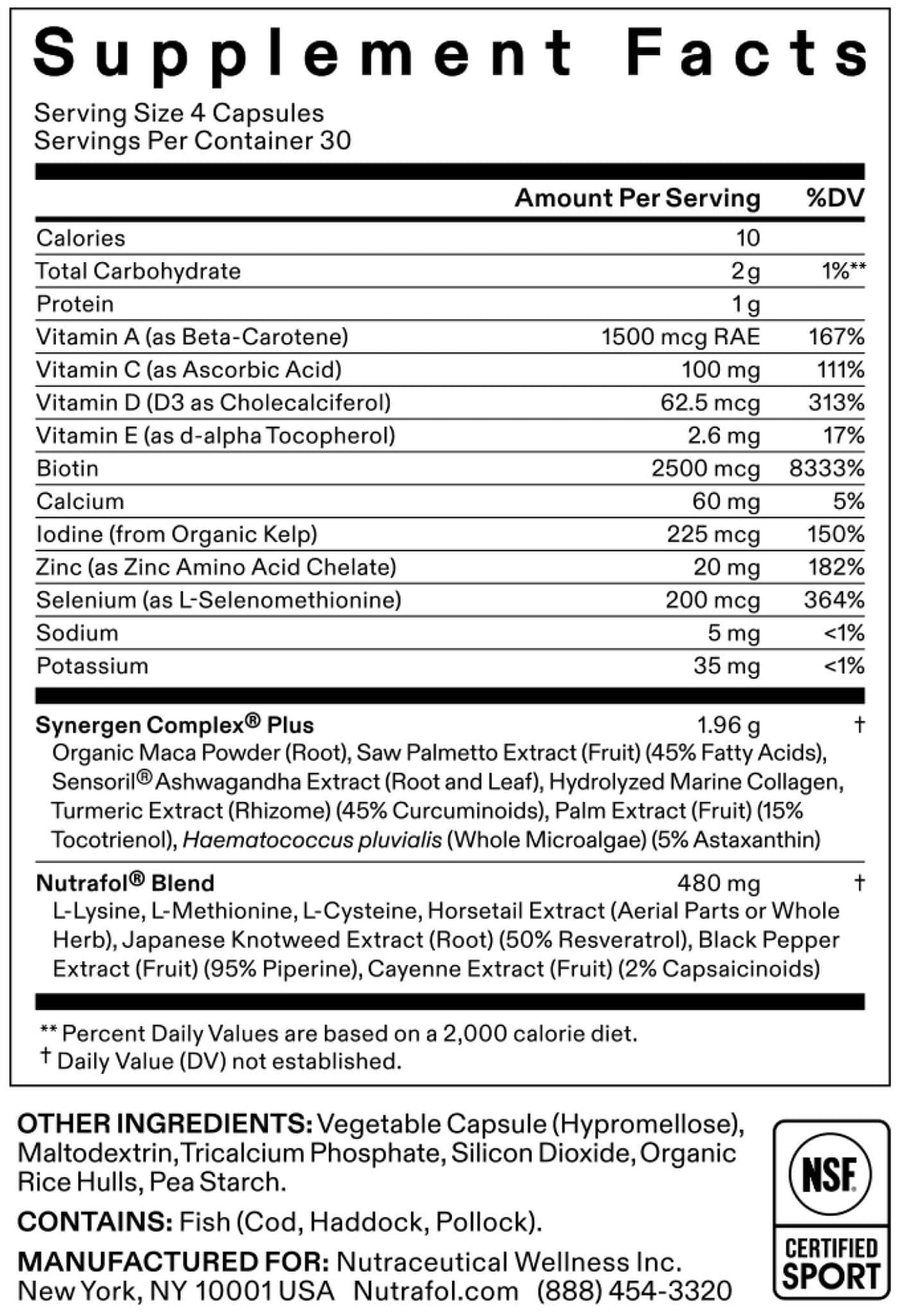 Nutrafol Women's Balance Hair Growth Pack — Supplement Facts