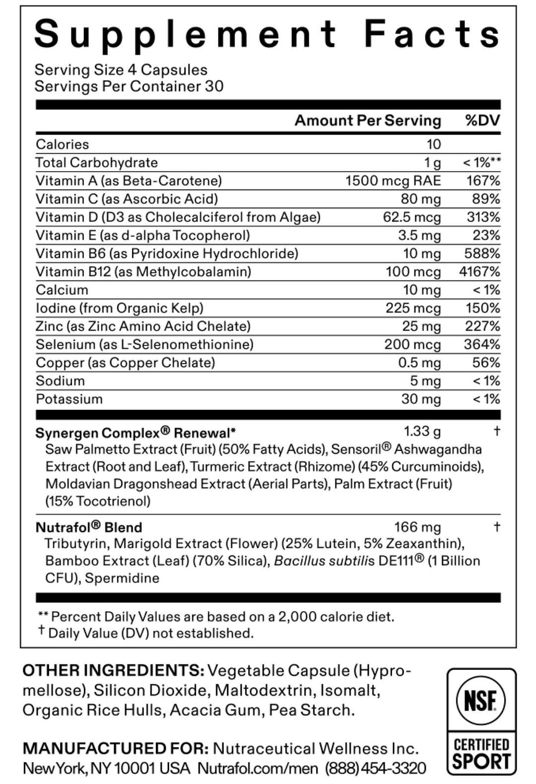 Nutrafol Men 50+ Hair Growth Pack — Supplement Facts