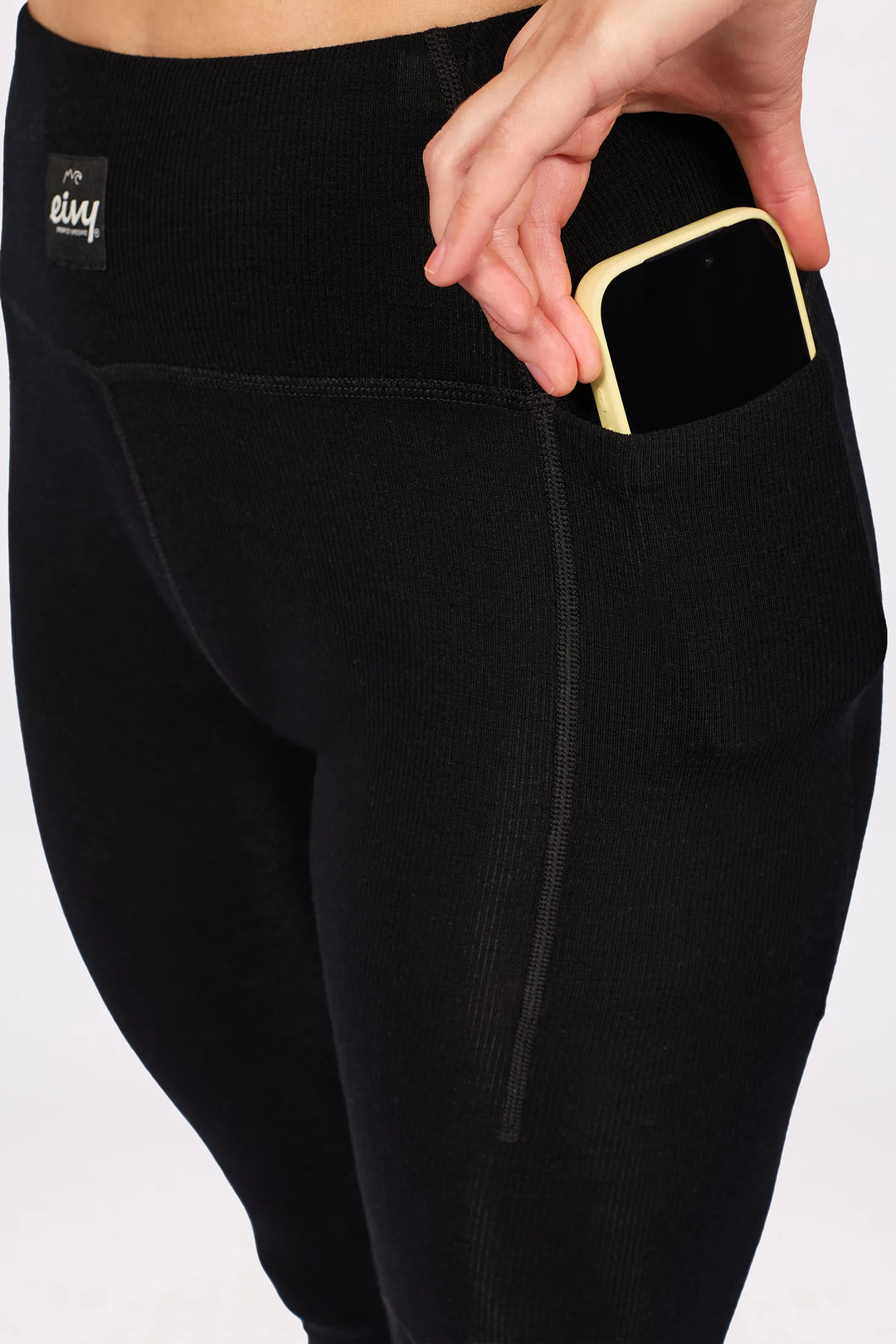 Eivy Pocket Merino Wool Rib Tights - Black